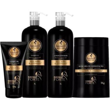 Imagem de Kit Haskell Cavalo Forte Shampoo Condicionador Máscara 1000ml/gr + Lea