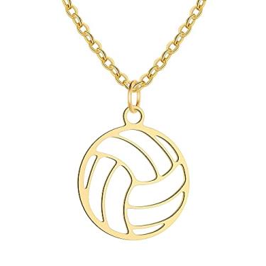 Imagem de Hanreshe Colar com pingente de bola de futebol para meninas joias esportivas ouro 14 k colar de cruz de futebol para meninos presentes de jogador de futebol, Aço inoxidável, Amazonita