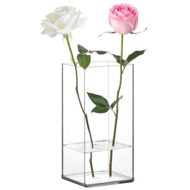Imagem de Suream Vaso de plástico transparente, 10 cm L x 20 cm A, vaso de flores de acrílico de alta transparência para decoração de centro de mesa de festa de casamento em casa (não quebrável)