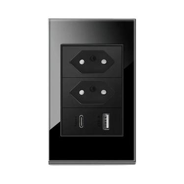 Imagem de Tomada de Parede 10A/20A com USB e Tipo-C - Painel de Vidro Temperado 