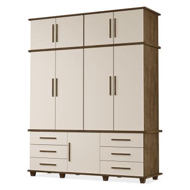 Imagem de Guarda Roupa Roupeiro Casal Londres 4 Portas 6 Gavetas com Maleiro Malbec Off White Luapa
