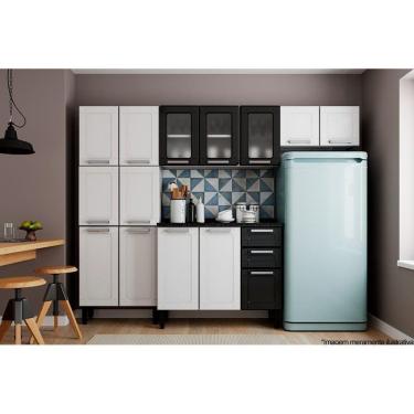 Imagem de Cozinha Completa Múltipla 4pçs (2 Armários + 1 Balcão + 1 Paneleiro) C4P77 Branco/Preto - Bertolini