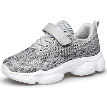 Imagem de MURDESOT Tênis infantil para meninos e meninas com alça esportiva para corrida e esportes para crianças pequenas e crianças grandes, Cinza 2, 12 Little Kid