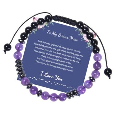 Imagem de AZFEIYA Pulseiras femininas com código Morse Bonus Mother Hematita Natural Lava Stone Bead Pulseira Ajustável Ametista Trançada Joias Inspiradoras para Mulheres, Irmãs, Senhoras, Large, Cristal, Sem