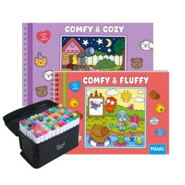 Imagem de Kit 01 Livro de Colorir Com Estojo de Canetinhas 80 Unidades Ponta Dup