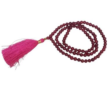 Imagem de Mala de meditação rosa choque com 108 contas com borla | Contas Japa Mala para ioga e oração | Colar de contas de cura espiritual com borla rosa para canto de mantra colar longo de contas, Standard