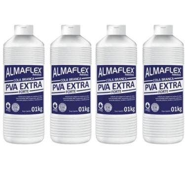 Imagem de Kit 4 Cola Pva Extra Forte Branca 1kg Madeira Mdf Concreto Almaflex