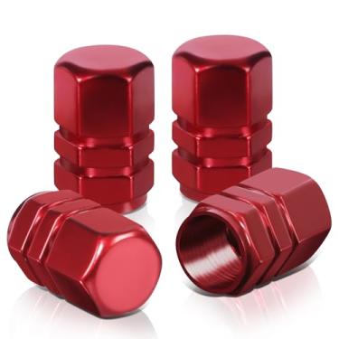 Imagem de DNA Motoring 4 peças tampas de haste de válvula de pneu de alumínio estilo hexágono, tampa de poeira da válvula de ar da roda, vermelha, VCAP-RT-059-RD