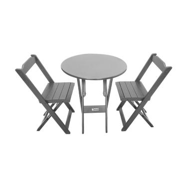 Imagem de Mesa Dobrável De Madeira Redonda 70cm Com 2 Cadeiras Preta - Tarimatã