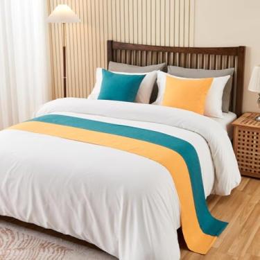 Imagem de Cachecol de corredor de cama de hotel dupla cor patchwork decoração de cama de luxo proteção macia quarto casamento quarto toalha de cama moderna sem desbotamento toalha de cauda de cama amarelo||1