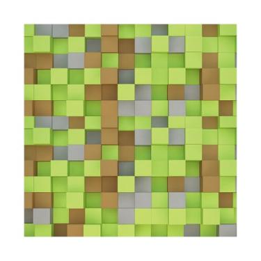 Imagem de ZZBYSM Pano de fundo para fotos com estampa de cubo 3D de 20 x 20 m, verde, marrom, cinza, decoração de eventos, decoração de eventos, tema de desenho animado, festa de aniversário, casamento BY313