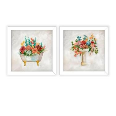Imagem de Kit 2 Quadros Banheiro, Lavabo, Toalete,com Vidro. Aquarela (Branco)