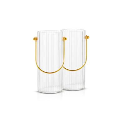 Imagem de kit 2 Vaso vidro jarro decora��o flor casa sala mesa festa solitario canelado pendurar al�a 380Ml 16x7 cm Al�a Dourada exturizado, Transparente canelado