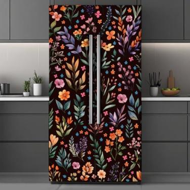 Imagem de GOMAKERER 2 peças de envoltórios removíveis de geladeira com padrão floral, autoadesivo, porta de geladeira, mural de vinil, freezers, painel adesivo para decoração de bar de cozinha, 40 x 192 cm