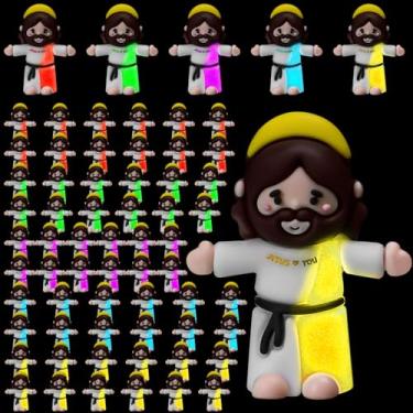 Imagem de Simgoing 60 peças de mini figuras de Jesus a granel que brilham no escuro, estatuetas religiosas luminosas minúsculas, presente de batismo de domingo, primeira comunhão, esconde-esconde para ovos