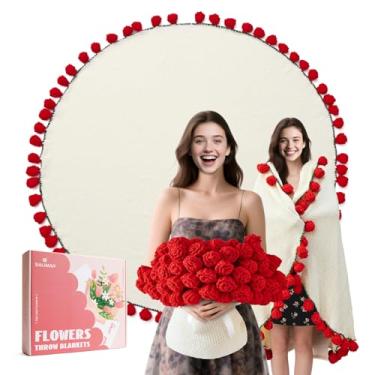 Imagem de Cobertor de buquê de flores para mãe, avó, esposa, namorada, cobertor de flores de crochê completo, cobertores de malha macia, presentes para aniversário de Natal (rosas vermelhas)