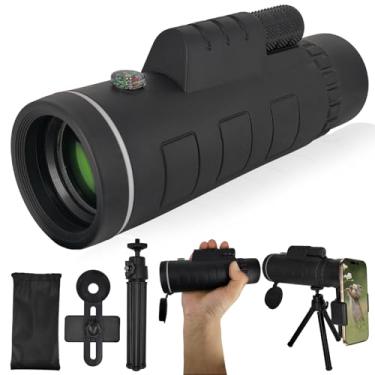 Imagem de Telescópio monocular 40 x 60 de alta potência para adultos, mira compacta HD com suporte para smartphone, bolsa de transporte e tripé para presentes, observação de pássaros, caça, caminhadas