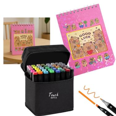 Imagem de Canetinhas 48 Cores Livro Pintar Capivara Feliz Fofa 50 Paginas Desenho Divertido Relaxante