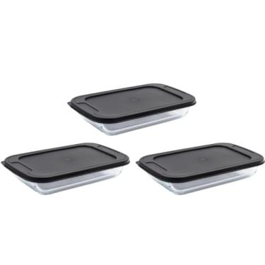 Imagem de Kit 3 Assadeiras Retangulares com Tampa 1,6L – Vidro Refratário para Forno, Geladeira e Micro-ondas Home Gourmet