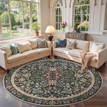 Imagem de jinchan Tapete redondo de 2,12 m, macio, redondo, vintage, floral, antiderrapante, de pelo baixo, lavável à máquina, para quarto, sala de jantar, sala de estar, escritório, hall de entrada, casa de