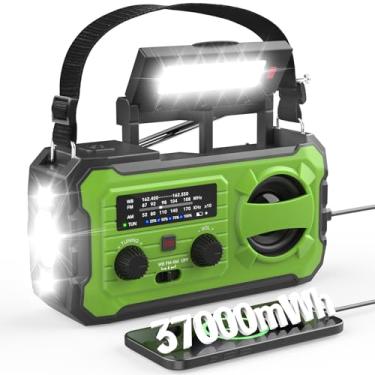 Imagem de NITIGO Rádio meteorológico de emergência 37000 mWh Solar Hank Crank Radio USB carregado com NOAA/AM/FM, lanterna, luz de leitura, alarme SOS para kit de emergência para ambientes internos e externos