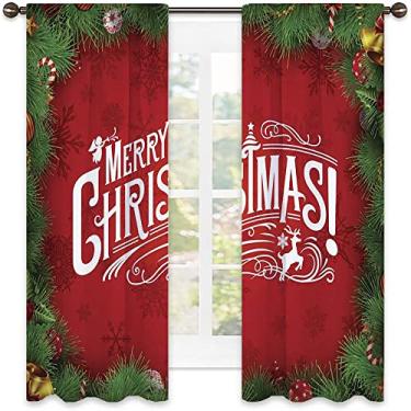 Imagem de Cortinas blackout para quarto de Natal, estampa de estilo natalino, cortinas blackout com absorção de som para sala de jantar/decoração de festa, L 132 x C 150 cm