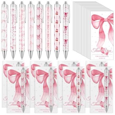 Imagem de Furbeko 40 conjuntos de canetas esferográficas retráteis com laço rosa, cartões de agradecimento com sacos transparentes para chá de bebê, lembrancinhas de festa, artigos de diário de escritório