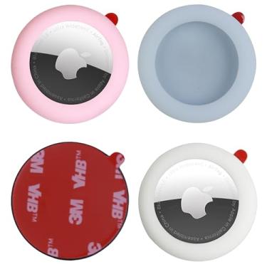 Imagem de echinff Capa de silicone com adesivo forte 3M, pacote com 4 capas protetoras para Apple Air Tags para colar na TV, fones de ouvido remotos, bagagem, laptop, câmera, bicicleta