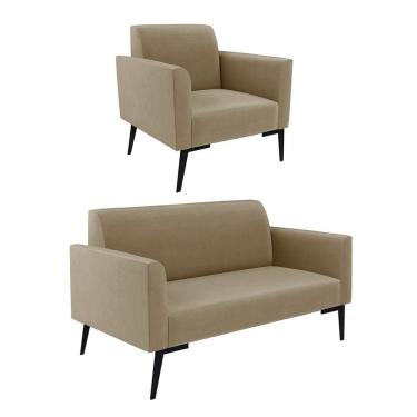 Imagem de Sofá Namoradeira Com Poltrona Pés Villach Marisa Suede Marrom Rato D03 - D?rossi