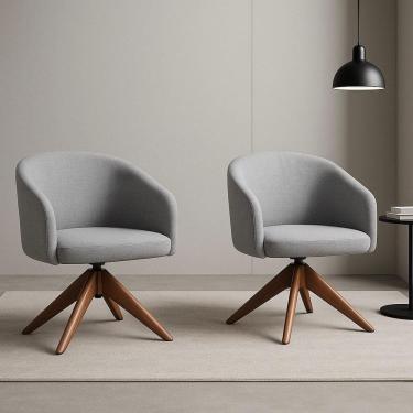 Imagem de Kit com 2 Poltronas Giratórias Zara em Madeira Castanho – Exclusiva