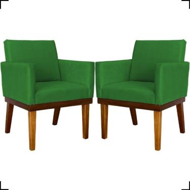 Imagem de Kit 2 Poltronas Decorativa Para Sala Recepção Consultório Escritório Base Em Madeira Divine Suede