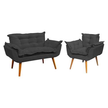 Imagem de Kit Namoradeira Manicure + Poltrona Decorativa Para Sala Recepção Consultório Alice Suede