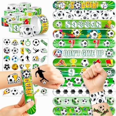 Imagem de 72 peças de lembrancinhas de festa de futebol – 48 tatuagens temporárias pré-cortadas e 24 pulseiras de tapa – lembrancinhas de festa divertidas para meninos e meninas, enchimentos de sacolas de