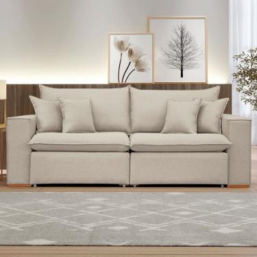 Imagem de Sofá 2 Lugares Barcelona Retrátil Veludo/Bege Claro - Celflex Colchoes