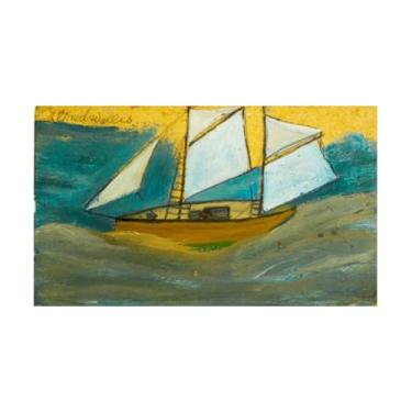 Imagem de RYLJCZ Reproduções de pinturas famosas de Alfred Wallis-(Ship in Rough Sea) Impressões em tela- quadros decorativos para sala de estar 60 x 96 cm (23,7 x 37,7 pol.) sem moldura