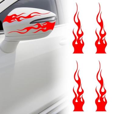 Imagem de 4 peças adesivos refletivos de carro de chama, decalques de chama de esportes de corrida para capacetes de motocicleta, decalque autoadesivo à prova d'água com listras de chama universal para carrinho