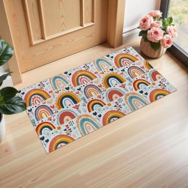 Imagem de Ti Caldi Tapete de porta interior colorido arco-íris, capachos de tecido não tecido bem-vindos com flores para entrada, cozinha, quarto, tapete antiderrapante não tecido para decoração de casa