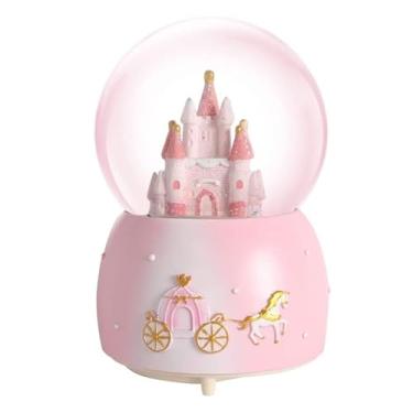 Imagem de ZZTWER Caixa musical castelo globo de neve bola de cristal musical caixa de música, rotação automática de queda de neve, caixa de música luminosa, globo de neve para mulheres, crianças e adultos