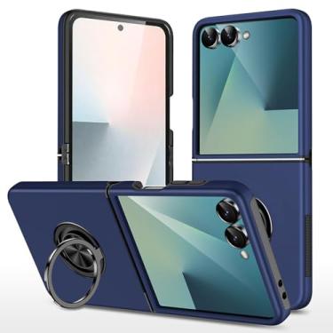 Imagem de HAOMRIYL Capa à prova de choque para Samsung Galaxy Z Flip 7, suporte de anel giratório de 360°, suporte fino, capa de sucção magnética para veículos, azul, flip 7