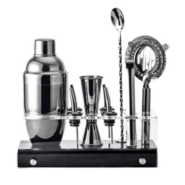 Imagem de ZZTWER Kit de bartender, conjunto de coqueteleira de 10 peças, coqueteleira de aço inoxidável com suporte de acrílico, kit de barman, conjunto de ferramentas de bar para bar em casa, kit de bartender