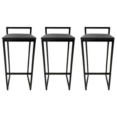 Imagem de Kit 3 Banquetas Bar Alta Quadrada modelo Pub com encosto preta assento