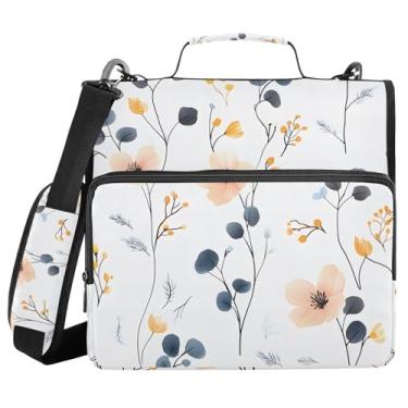 Imagem de Fichário de 3 anéis com zíper com alça de ombro flores silvestres de 3,8 cm para fichários de grande capacidade, vários bolsos para material de escritório escolar