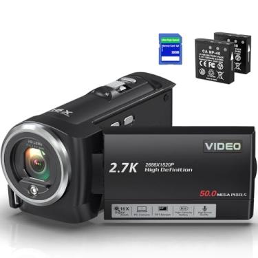 Imagem de Câmera Filmadora 2.7K 50MP Full HD para Vlogging no YouTube, com Zoom Digital 16X, Função Webcam, Tela Giratória de 270°, Cartão SD de 32GB,2 Baterias,Gravação Contínua ，Câmera de vídeo