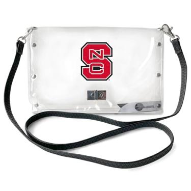 Imagem de Littlearth Bolsa feminina NCAA North Carolina State Wolfpack transparente envelope com alça preta fashion, transparente, 25,4 cm x 16,5 cm x 1,3 cm