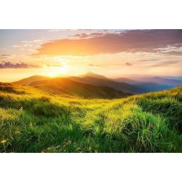 Imagem de Quadro Decorativo com Estampa Landscape Mountains And Field Duringsunset 30 x 30 Papel 3 unidades