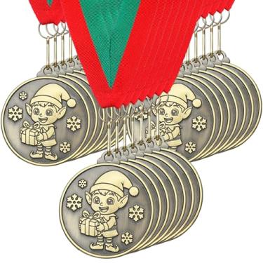 Imagem de Loetere 30 peças/60 peças medalhas de Natal a granel 5 cm ouro prata medalhas de Natal Papai Noel corrida rena boneco de neve elfo pão de gengibre homem casa árvore troféu prêmio para festa de Natal