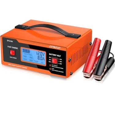 Imagem de AUTOUTLET Carregador de bateria de carro de 8 V, carregador e mantenedor de bateria de chumbo-ácido totalmente automático 6V/12V/24V com carregamento de 7 estágios, proteção contra sobrecarga