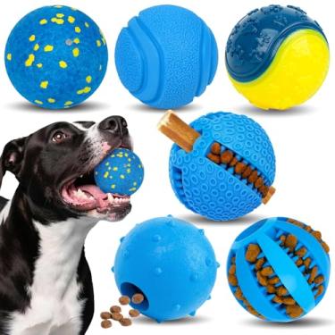 Imagem de 2TRUL Pacote com 6 bolas para cães, brinquedos para cães pequenos e médios, bola interativa para buscar cães, brinquedos de mastigar barulhentos para dentes/alimentador lento/treinamento de QI/brincar