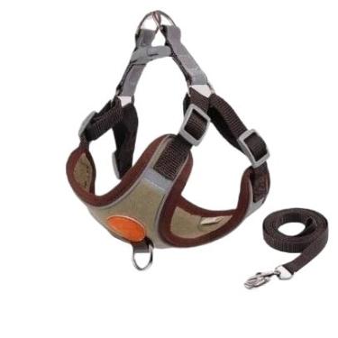 Imagem de Coleira Peitoral Cachorro E Gato, Conjunto De Guia, Coleira Tipo Colete Para Pet Pequenos E Médios(Marrom,L/7-10 Kg)