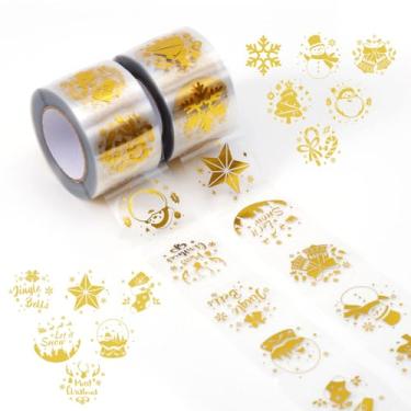 Imagem de 1000pçs Rolo de Adesivos de Natal, Adesivos Transparentes Folha Dourada Etiquetas Autoadesivas para Envelopes Feliz Natal Etiquetas Autoadesivas para Decoração Presentes e Inverno